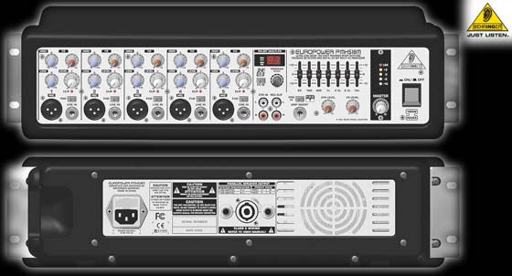 Behringer PMH518M powered DJ mixer w/ 24 bit digital effects and FBQ feedback detection system